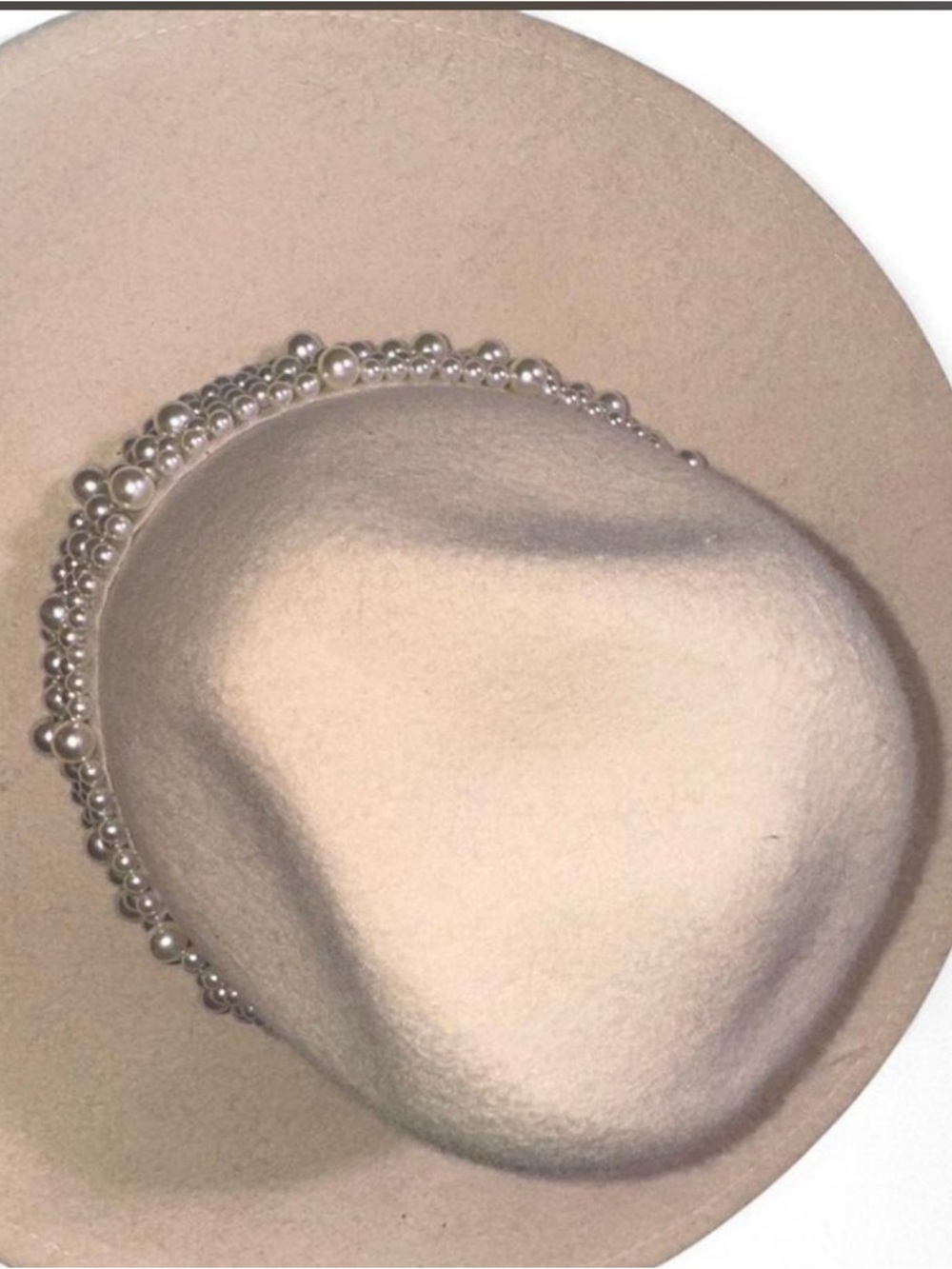 Wide Brim Felt Hat with Pearl Band - Cream - Picture 3 of 4
